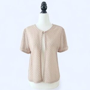 Vintage Women’s Tan Knit Cottagecore Whimsy Twee Short Sleeve Cardigan Small